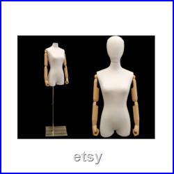 Adult Female Faceless Pinnable White Linen Mannequin Dress Form Torso with Flexible Arms and Removable Head F1WLARM