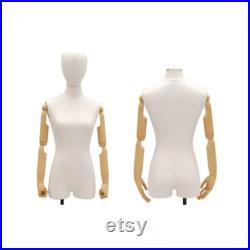 Adult Female Faceless Pinnable White Linen Mannequin Dress Form Torso with Flexible Arms and Removable Head F1WLARM