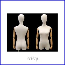 Adult Female Faceless Pinnable White Linen Mannequin Dress Form Torso with Flexible Arms and Removable Head F1WLARM