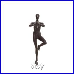 Adult Female Fiberglass Matte Black Yoga Tree Pose Egg Head Mannequin with Base YOGA02BK