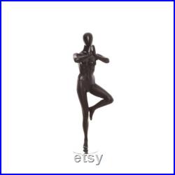 Adult Female Fiberglass Matte Black Yoga Tree Pose Egg Head Mannequin with Base YOGA02BK