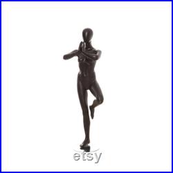 Adult Female Fiberglass Matte Black Yoga Tree Pose Egg Head Mannequin with Base YOGA02BK