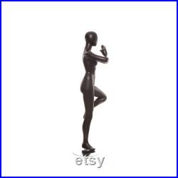 Adult Female Fiberglass Matte Black Yoga Tree Pose Egg Head Mannequin with Base YOGA02BK