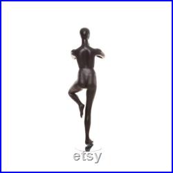 Adult Female Fiberglass Matte Black Yoga Tree Pose Egg Head Mannequin with Base YOGA02BK