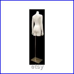 Adult Female Glossy White Fiberglass Headless Mannequin Torso Display with Adjustable Height Metal Base TFWS