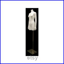 Adult Female Glossy White Fiberglass Headless Mannequin Torso Display with Adjustable Height Metal Base TFWS