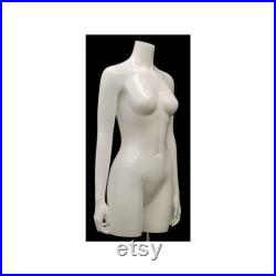 Adult Female Glossy White Fiberglass Headless Mannequin Torso Display with Adjustable Height Metal Base TFWS