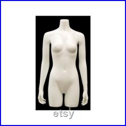 Adult Female Glossy White Fiberglass Headless Mannequin Torso Display with Adjustable Height Metal Base TFWS