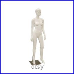 Adult Female Glossy White Full Body Fashion Mannequin with Face and Molded Hair ABBYW2