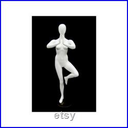 Adult Female Glossy White Tree Pose Yoga Faceless Fiberglass Mannequin YOGA02W