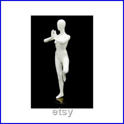 Adult Female Glossy White Tree Pose Yoga Faceless Fiberglass Mannequin YOGA02W