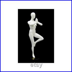 Adult Female Glossy White Tree Pose Yoga Faceless Fiberglass Mannequin YOGA02W