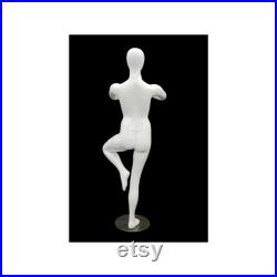 Adult Female Glossy White Tree Pose Yoga Faceless Fiberglass Mannequin YOGA02W