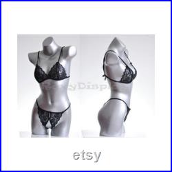 Adult Female Headless Fiberglass Tabletop Silver Mannequin Torso with Shoulders and Thighs BL2SILVER
