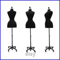 Adult Female Historical Vintage Shaped Black Dress Form Mannequin Pinnable Torso with Base FH02