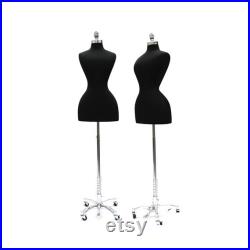 Adult Female Historical Vintage Shaped Black Dress Form Mannequin Pinnable Torso with Base FH02