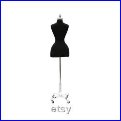 Adult Female Historical Vintage Shaped Black Dress Form Mannequin Pinnable Torso with Base FH02