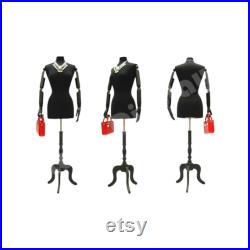 Adult Female Mannequin Dress Form Pinnable Black Torso with Flexible Arms and Base F6 8BKARM