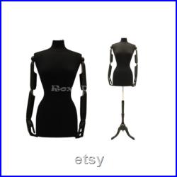 Adult Female Mannequin Dress Form Pinnable Black Torso with Flexible Arms and Base F6 8BKARM
