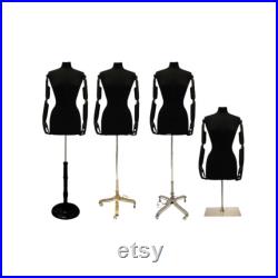 Adult Female Mannequin Dress Form Pinnable Black Torso with Flexible Arms and Base F6 8BKARM