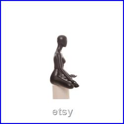 Adult Female Matte Black Fiberglass Faceless Yoga Mannequin in Lotus Position YOGA01BK