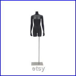 Adult Female Matte Black Headless 3 4 Mannequin Fiberglass Torso with Base TFBK