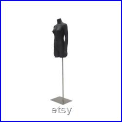 Adult Female Matte Black Headless 3 4 Mannequin Fiberglass Torso with Base TFBK