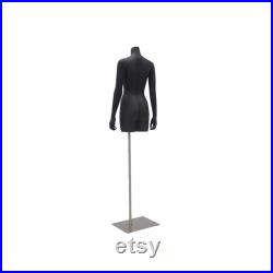 Adult Female Matte Black Headless 3 4 Mannequin Fiberglass Torso with Base TFBK