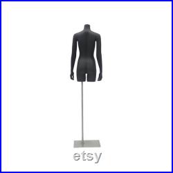 Adult Female Matte Black Headless 3 4 Mannequin Fiberglass Torso with Base TFBK