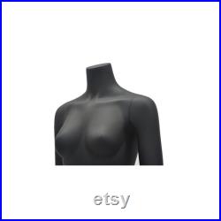 Adult Female Matte Black Headless 3 4 Mannequin Fiberglass Torso with Base TFBK
