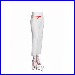 Adult Female Matte White Fiberglass Mannequin Leg Display with Round Glass Base SQ13