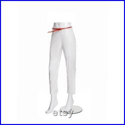 Adult Female Matte White Fiberglass Mannequin Leg Display with Round Glass Base SQ13