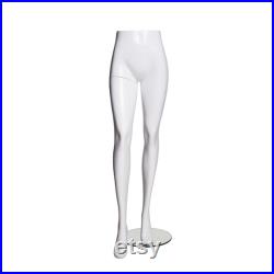 Adult Female Matte White Fiberglass Mannequin Leg Display with Round Glass Base SQ13