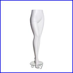 Adult Female Matte White Fiberglass Mannequin Leg Display with Round Glass Base SQ13