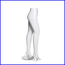 Adult Female Matte White Fiberglass Mannequin Leg Display with Round Glass Base SQ13