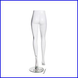 Adult Female Matte White Fiberglass Mannequin Leg Display with Round Glass Base SQ13