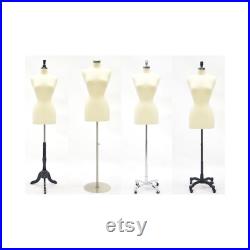 Adult Female Off White Pure Linen Pinnable Dress Form Mannequin Torso with Base F2468L