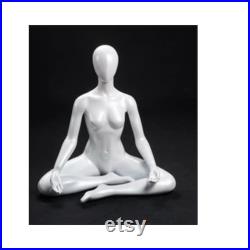 Adult Female Pearl White Fiberglass Faceless Yoga Mannequin in Lotus Position YOGA01W
