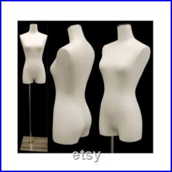 Adult Female Pinnable White Linen Mannequin Dress Form Torso with Thighs and Base F1WL