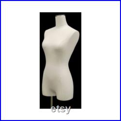 Adult Female Pinnable White Linen Mannequin Dress Form Torso with Thighs and Base F1WL