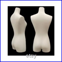 Adult Female Pinnable White Linen Mannequin Dress Form Torso with Thighs and Base F1WL