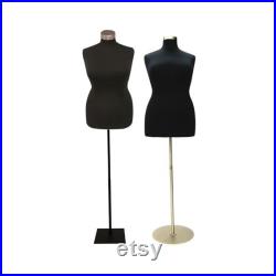 Adult Female Plus Size Black Dress Form Mannequin Pinnable Torso with Base and Neck Cap F14 16 18 20BK