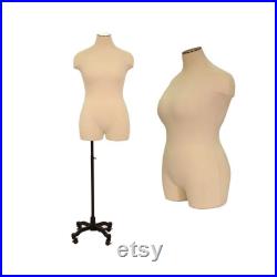 Adult Female Plus Size Mannequin 3 4 Dress Form Pinnable Torso with Shoulders and Thighs FF2WPL