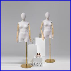 Adult Female Plus Size Mannequin Torso Display Dummy,Bamboo Linen Fabric Clothing Dress Form,Adult Props with Wooden Arms,Window Display