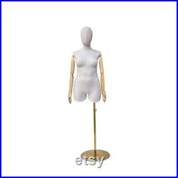 Adult Female Plus Size Mannequin Torso Display Dummy,Bamboo Linen Fabric Clothing Dress Form,Adult Props with Wooden Arms,Window Display