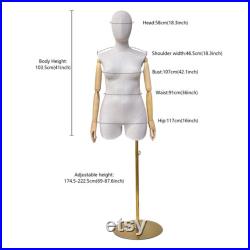 Adult Female Plus Size Mannequin Torso Display Dummy,Bamboo Linen Fabric Clothing Dress Form,Adult Props with Wooden Arms,Window Display