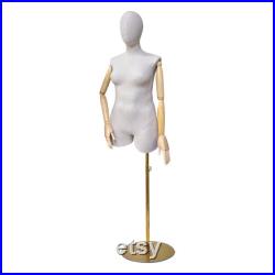 Adult Female Plus Size Mannequin Torso Display Dummy,Bamboo Linen Fabric Clothing Dress Form,Adult Props with Wooden Arms,Window Display