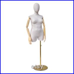 Adult Female Plus Size Mannequin Torso Display Dummy,Bamboo Linen Fabric Clothing Dress Form,Adult Props with Wooden Arms,Window Display