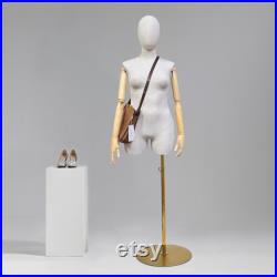 Adult Female Plus Size Mannequin Torso Display Dummy,Bamboo Linen Fabric Clothing Dress Form,Adult Props with Wooden Arms,Window Display
