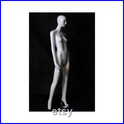 Adult Female Standing Abstract Face Glossy White Fiberglass Mannequin with Base XD03W